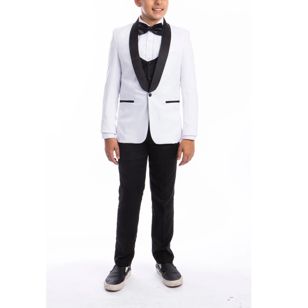 "Trent" Perry Ellis Kids White Tuxedo (5-Piece Set). Size 3